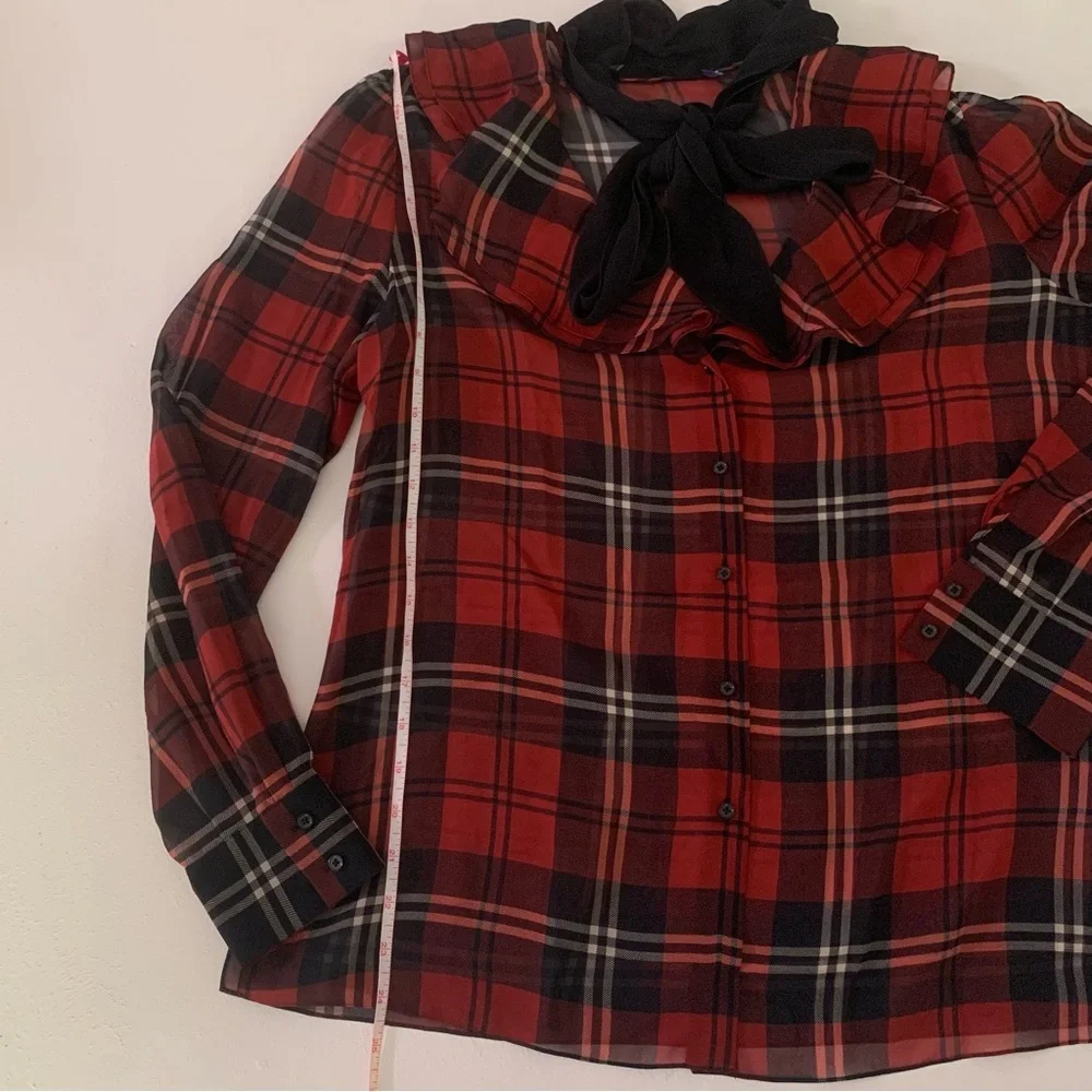 New Ralph Lauren Collection Red Plaid Zandra Blouse - Picture 12 of 13